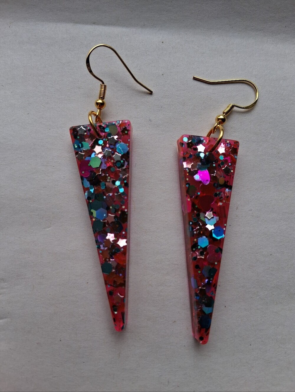 Hand Crafted Pink Glitter Triangle Drop Earrings